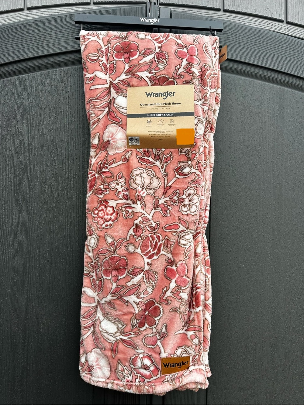 Pink Floral Plush Throw Blanket - Wrangler NWT